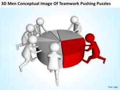 3d men conceptual image of teamwork pushing puzzles ppt graphics icons powerpoin