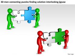 3d men connecting puzzles finding solution interlocking jigsaw ppt graphic icon