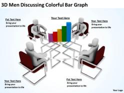 3d men discussing colorful bar graph ppt graphics icons powerpoint
