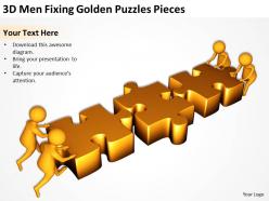 3D Men Fixing Golden Puzzles Pieces Ppt Graphics Icons