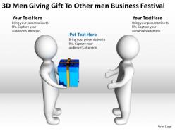 3d men giving gift to other men business festival ppt graphic icon