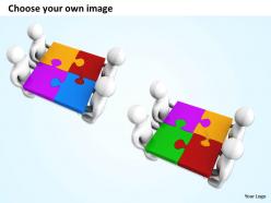 3d men holding colorful assembled jigsaw puzzles teamwork ppt graphics icons