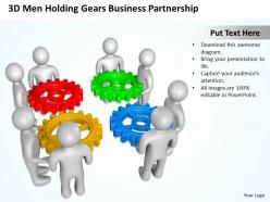 3d men holding gears business partnership ppt graphics icons