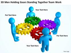 3d men holding gears standing together team work ppt graphics icons