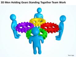 3d men holding gears standing together team work ppt graphics icons