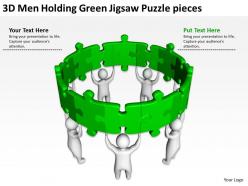 3D Men holding Green Jigsaw Puzzle pieces Ppt Graphic Icon