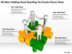 3d men holding hand standing on puzzle pieces team ppt graphics icons