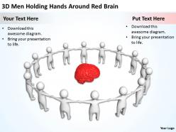 3D Men Holding Hands Around Red Brain Ppt Graphics Icons Powerpoint
