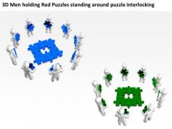 3d men holding red puzzles standing around puzzle interlocking ppt graphic icon