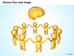 3d men in circle around golden brain ppt graphics icons powerpoint