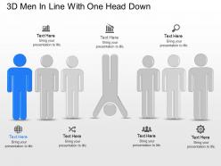 3d men in line with one head down powerpoint template slide