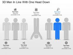 3d men in line with one head down powerpoint template slide