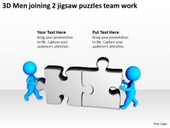 3d men joining 2 jigsaw puzzles team work ppt graphics icons