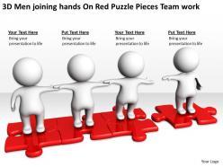 3d men joining hands on red puzzle pieces team work ppt graphics icons