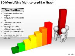 3d men lifting multicolored bar graph ppt graphics icons powerpoint