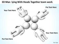 3d men lying with heads together team work ppt graphic icon