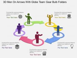 3d men on arrows with globe team gear bulb folders flat powerpoint design