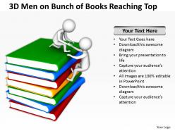 3d men on bunch of books reaching top ppt graphics icons powerpoint