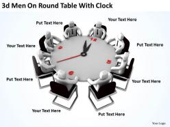 3d men on round table with clock ppt graphics icons