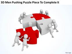 3d men pushing puzzle piece to complete it ppt graphics icons powerpoint