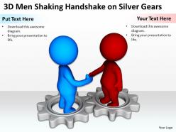 3d men shaking handshake on silver gears ppt graphics icons powerpoint