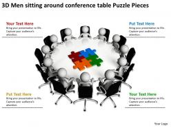 3D Men sitting around conference table Puzzle Pieces Ppt Graphic Icon