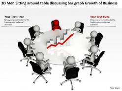 3d men sitting around table discussing bar graph growth of business ppt graphic icon