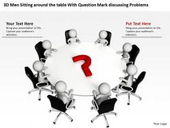 3d men sitting around the table with question mark discussing problems ppt graphic icon