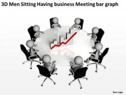 3d men sitting having business meeting bar graph ppt graphics icons