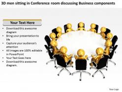 3d men sitting in conference room discussing business components ppt graphic icon