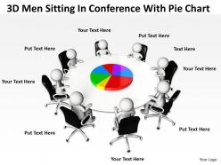 3d men sitting in conference with pie chart ppt graphics icons
