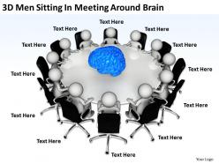 3D Men Sitting In Meeting Around Brain Ppt Graphics Icons Powerpoint