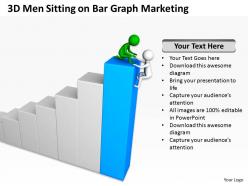 3d men sitting on bar graph marketing ppt graphics icons powerpoint