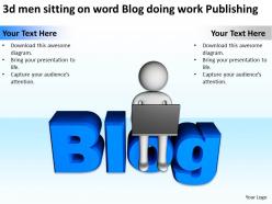 3d men sitting on word blog doing work publishing ppt graphic icon