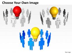 3d men standing around yellow bulb team work business model ppt graphic icon