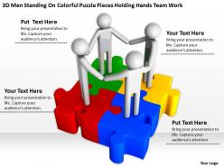 3d men standing on colorful puzzle pieces holding hands team work ppt graphics icons