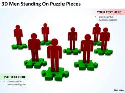 3D Men Standing On Puzzle Pieces Ppt Graphics Icons Powerpoint