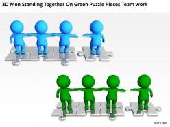 3d men standing together on green puzzle pieces team work ppt graphics icons