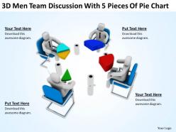 3d men team discussion with 5 pieces of pie chart ppt graphics icons