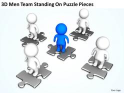 3d men team standing on puzzle pieces ppt graphics icons