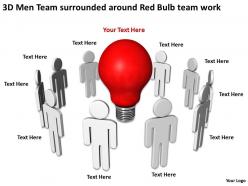 3d men team surrounded around red bulb team work ppt graphic icon