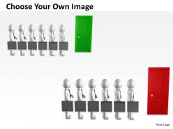 3d men waiting front of closed door pateince leads to success ppt graphic icon