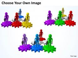 3d men with interconnected gear and wheels focussing teamwork ppt graphic icon
