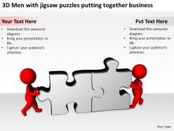 3D Men with jigsaw puzzles putting together business Ppt Graphics Icons