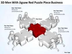 3D Men With Jigsaw Red Puzzle Piece Business Ppt Graphics Icons Powerpoint