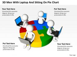 3d men with laptop and sitting on pie chart business concept ppt graphics icons