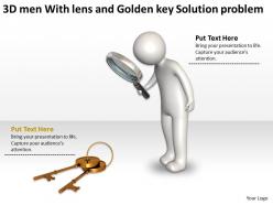 3d men with lens and golden key solution problem ppt graphic icon