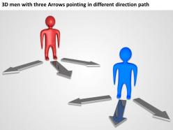 3d men with three arrows pointing in different direction path ppt graphic icon