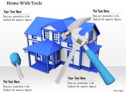 3d model of blue house with service tools