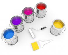 3D Paint Color Boxes Stock Photo
